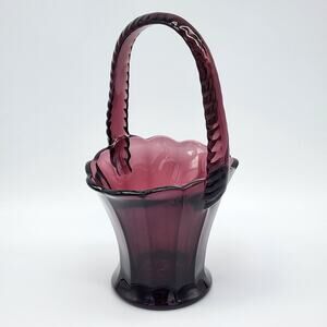 Mosser Amethyst Glass Basket Scalloped Edge 7.5" Tall Makers M Mark on Bottom